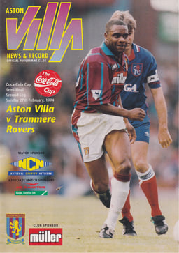 Aston Villa v Tranmere Rovers programme cover